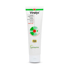 Vetoquinol Viralys daily lysine gel bottle pouring for cats, easy immune support.