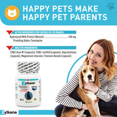 Vetoquinol Zylkene capsule dropped into food for easy daily use.