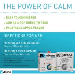 Vetoquinol Zylkene Equine apple-flavored powder highlights flavor appeal for horses.