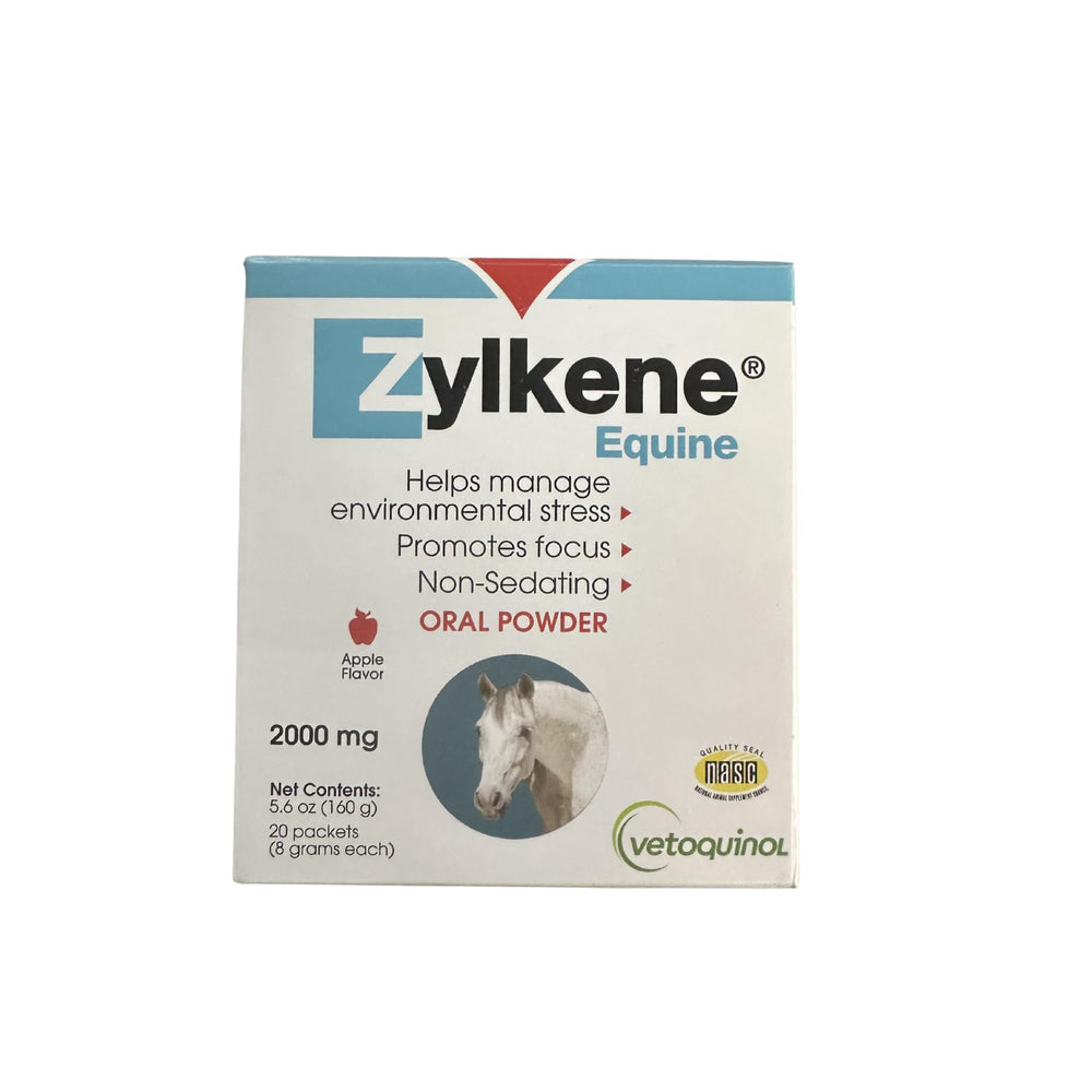 Vetoquinol Zylkene Equine powder tub promotes calm behavior in horses.