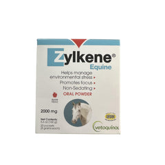 Vetoquinol Zylkene Equine powder tub promotes calm behavior in horses.