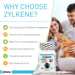Vetoquinol Zylkene packaging tube showcasing daily calming support.