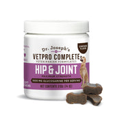 VetPro Complete dog hip joint supplement bottle supports joint flexibility and daily mobility.