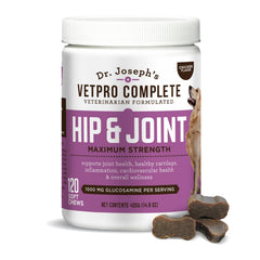VetPro Complete dog joint supplement bottle promoting mobility.