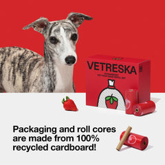VETRESKA 20-roll refill pack shows 300 bags for regular use.