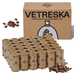 VETRESKA dog poop bags 540-count coffee scented for odor control during pickups.