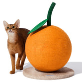 VETRESKA Orange cat scratching post side view demonstrates sturdy base for indoor play