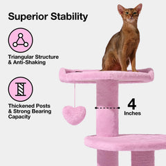 VETRESKA pink cat tree top perch offers cozy resting spot during naps.