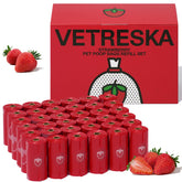 VETRESKA strawberry scented poop bags packaging shows odor-control design for walks.