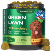 Vetrica dog urine neutralizer lawn bottle shows lawn protection and urine burn reduction.