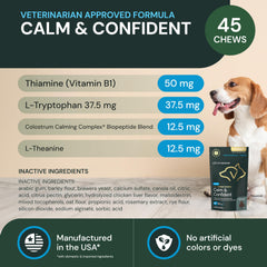 VetriScience Calm & Confident chews ingredients-l-theanine: supports brain function during stressful events.