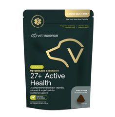 VetriScience Vet Strength 27+ bottle – daily wellness multivitamin for dogs.