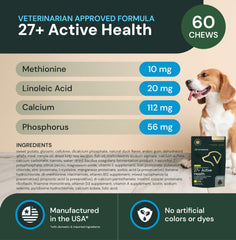 VetriScience Vet Strength 27+ dog chews – palatable supplement for vitality and routine care.