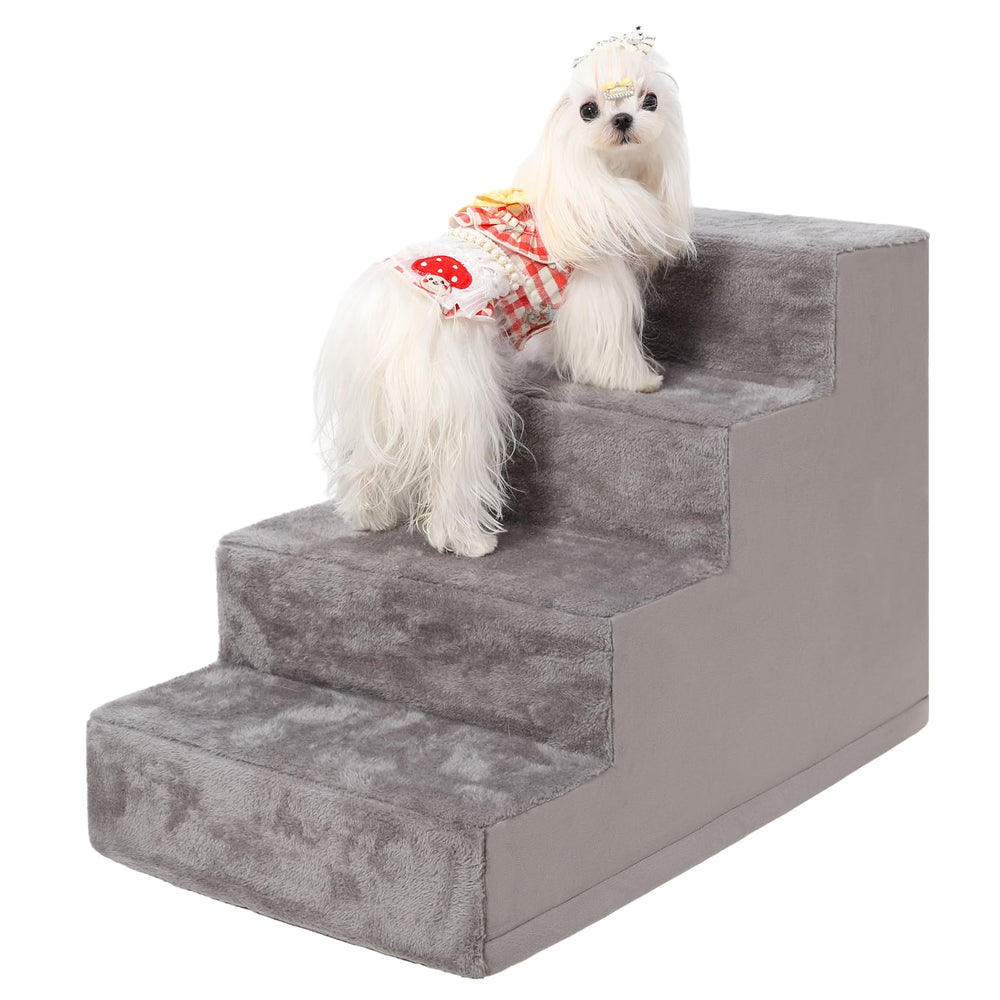 Vfrog dog stairs 4-step assembly shows sturdy foam core for safer bed climbs