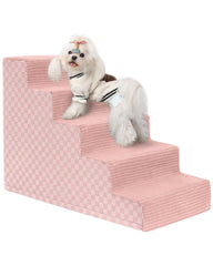 Vfrog dog stairs 5-step pink front view showing stable rise for small dogs