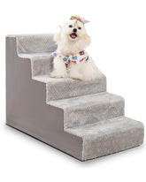 Vfrog 5-step dog stairs during assembly show a sturdy base for safe climbs.