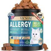 VICSOM packaging for 200 Natural Cat Allergy Relief Chews signaling convenient daily care.