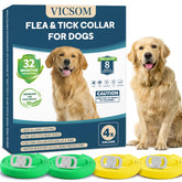 VICSOM four-pack flea collars in packaging offer long-lasting protection for dogs.