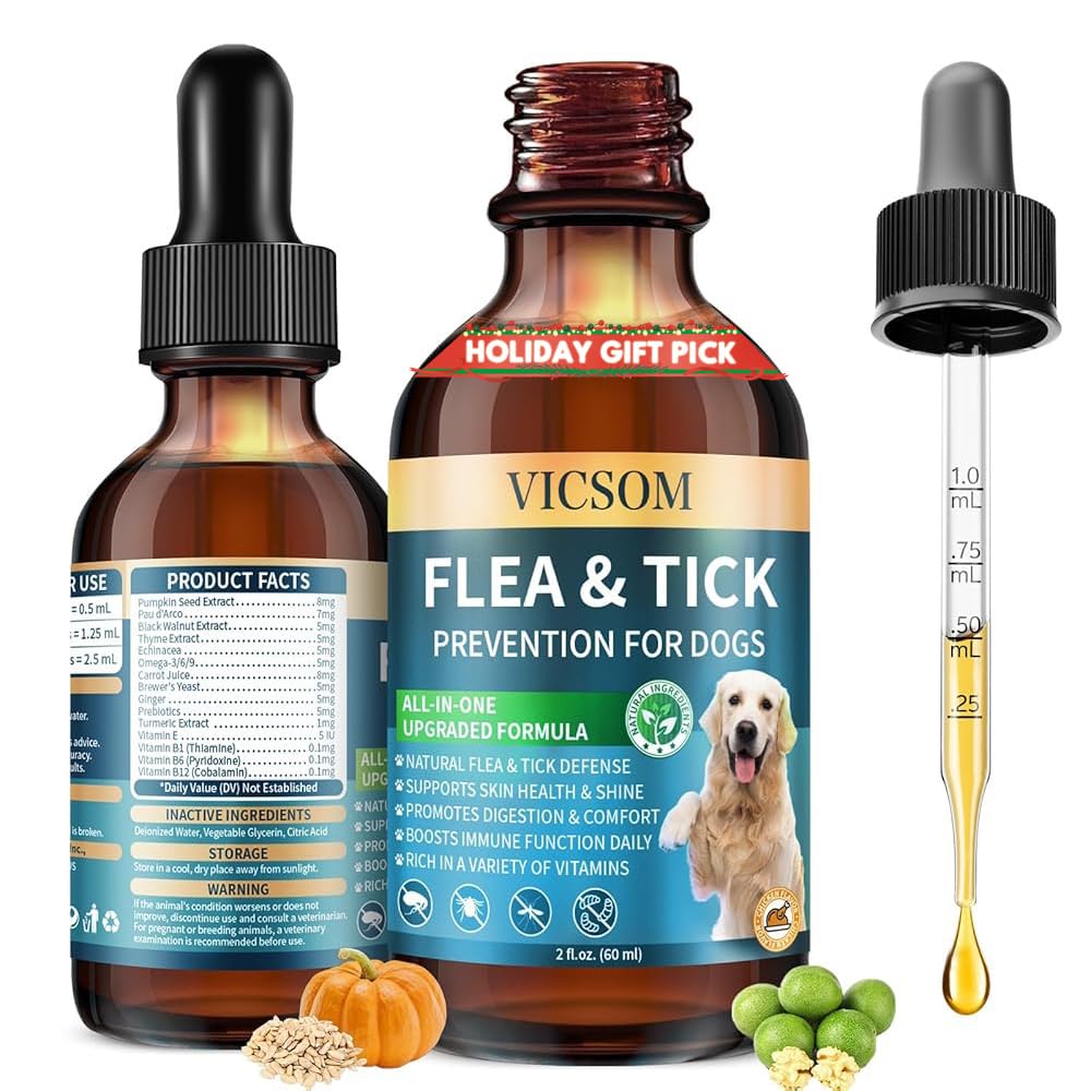 VICSOM natural flea-tick drops bottle for dog preventive care and easy dosing