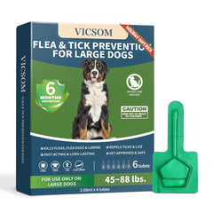 VICSOM six-month supply box shows durable packaging for steady flea and tick prevention