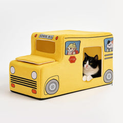Viefin cute cat bed school bus exterior highlights playful decor and social moments.