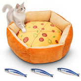 VIEFIN pizza cat bed front view offers cozy nap space for curious kittens.