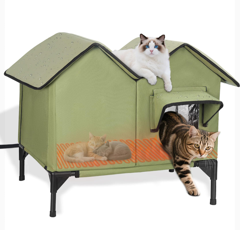 VILRAK large heated cat house outdoor entrance—sheltered entry for outdoor cats during cold spells.