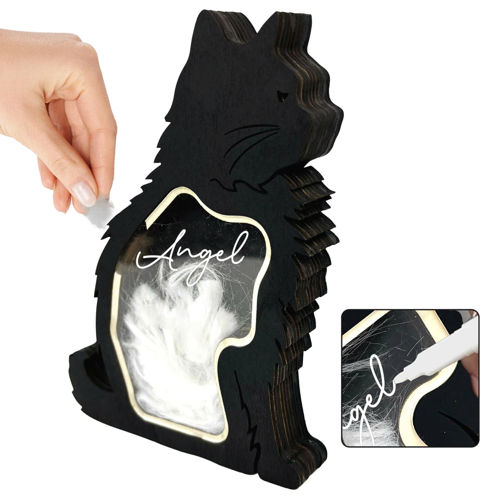 VINARTSVN cat hair keepsake box wooden displays fur with a sturdy stand