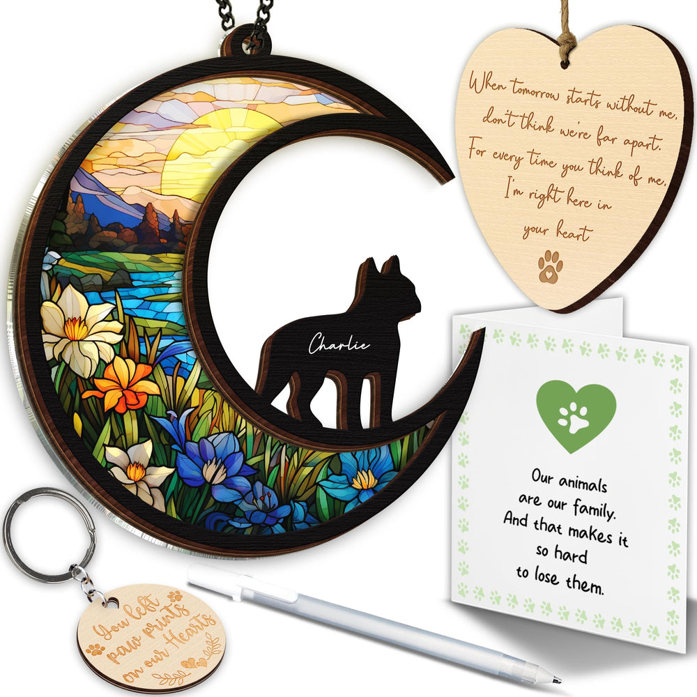 Vinatimes Boston Terrier Memorial Suncatcher front-view in sunlight enhances cherished memories.