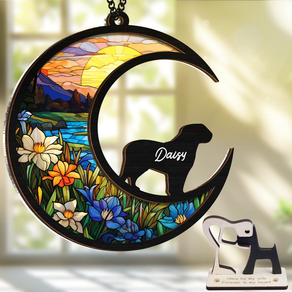 Vinatimes Dogues de Bordeaux memorial suncatcher in window catching sunlight for heartfelt remembrance