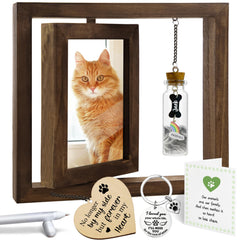 Vinatimes Pet Memorial Rotating Frame front view with two 4x6 slots to preserve memories.