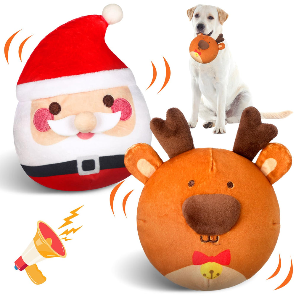 Vinsot Santa Claus plush cover on a dog ball for festive indoor play