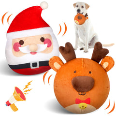 Vinsot Santa Claus plush cover on a dog ball for festive indoor play