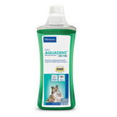 Virbac C.E.T. Aquadent fresh-breath bottle demonstrates daily breath-freshening for pets.