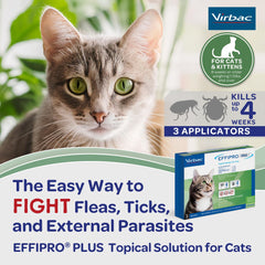 Virbac Effipro Plus cats protect against ticks and chewing lice.