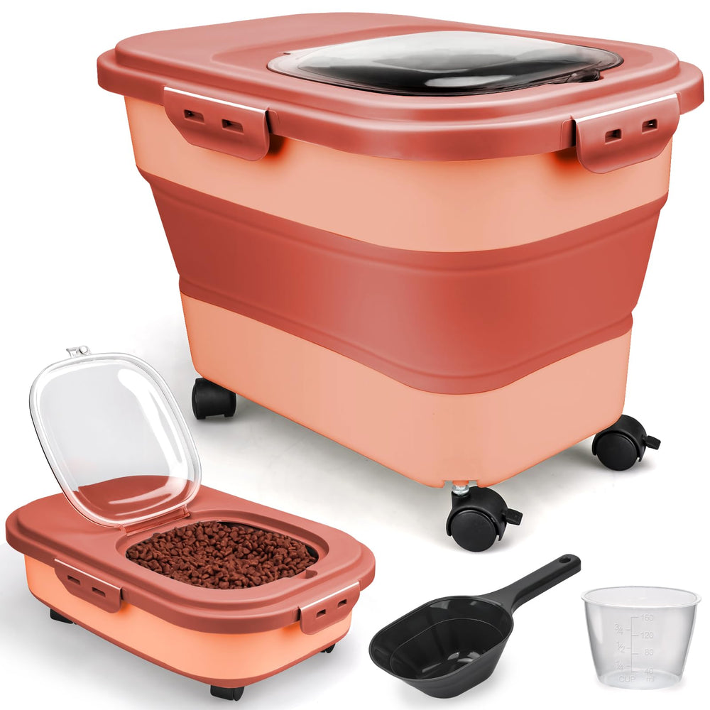 Viretec collapsible dog food storage saves space while holding up to 20 lbs.