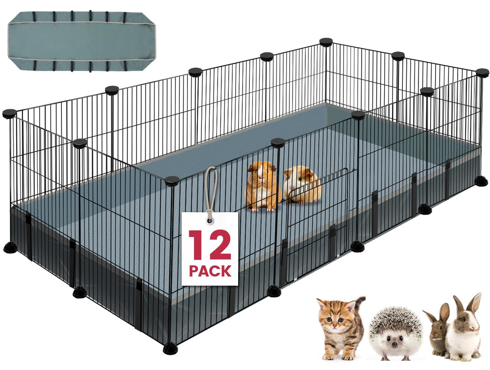 VISCOO 12-panel playpen assembled indoors shows sturdy small-pet enclosure