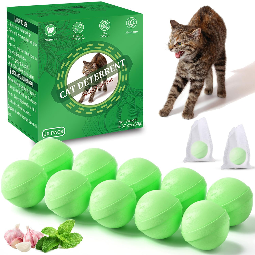 VITAFOR cat deterrent ball green packaging shows humane, scent-based boundary for yards