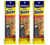 Vitakraft Apricot & Cherry Crunch Sticks package shows three-pack for parrots' enrichment