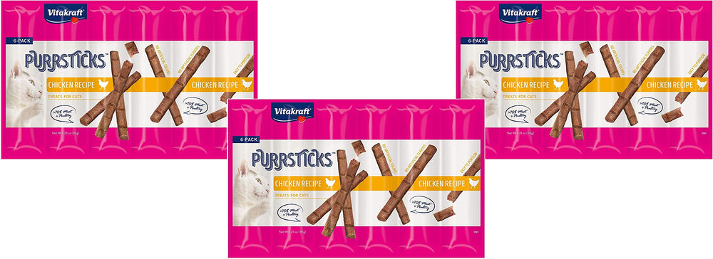 Vitakraft PurrSticks chicken treat on the go for convenient feeding.