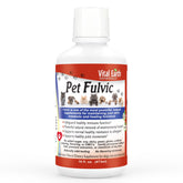 Vital Earth Minerals Pet Fulvic bottle label highlights minerals and benefits.
