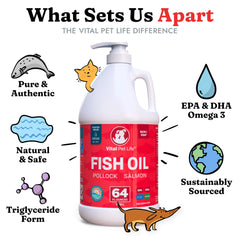 Vital Pet Life fish oil on coat suggests glossy, smooth fur