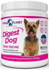 Vital Planet Digest Dog enzyme beef bottle supports canine digestion during meals