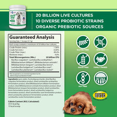 Vital Planet Flora Dog powder scoop demonstrates daily digestive support.