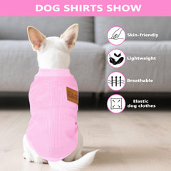 Viunimo blue-grey dog shirt worn on a dog highlighting sleeveless fit and mobility.