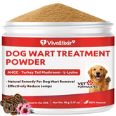 VivaElixir dog wart remover packaging shows vet-formulated powder for daily lumps and bumps support.