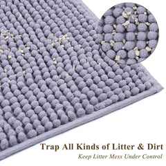 VIVAGLORY cat litter mat microfiber plush closeup demonstrates comfy paw contact and litter pickup