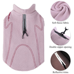 VIVAGLORY dog fleece coat back view highlights leash hole for controlled outdoor adventures