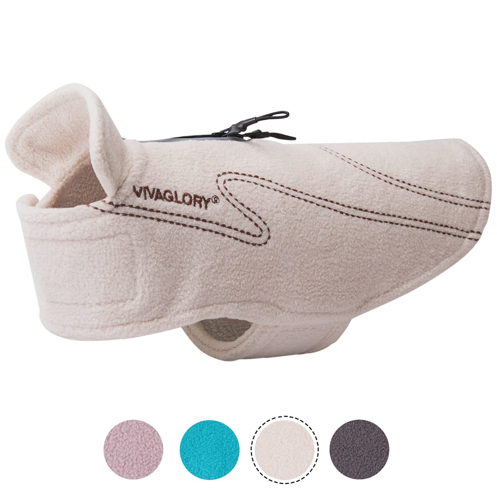 VIVAGLORY dog fleece coat beige front view shows easy on/off and warmth