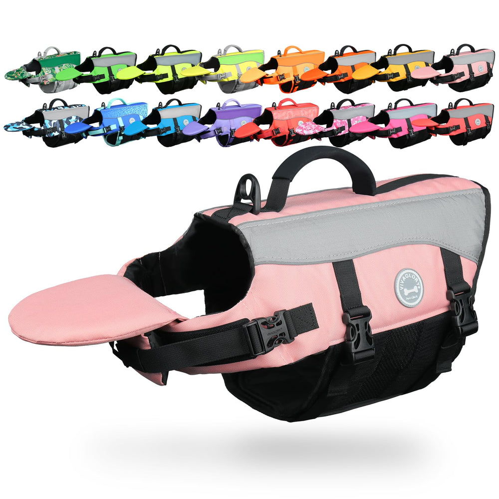 VIVAGLORY dog life jacket with removable front float reduces neck pressure for comfortable swimming.